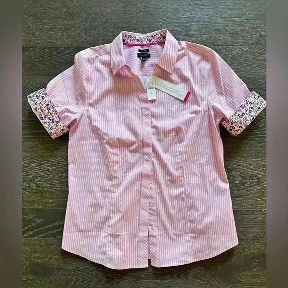 Talbots Tops - Talbots Perfect Shirt Elbow Length Stripes Floral Pink White No Iron NWT Size 6
